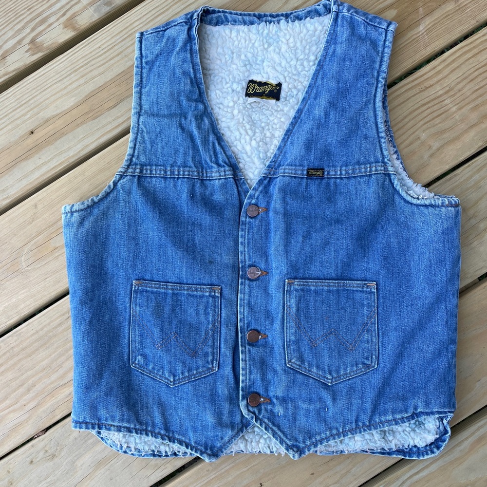 Vintage Wrangler Blue Denim Sherpa-lined Vest